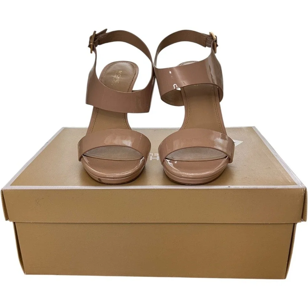 MICHAEL Michael Kors Claudia Patent Leather Ankle Strap Platform Heels Blush 7M